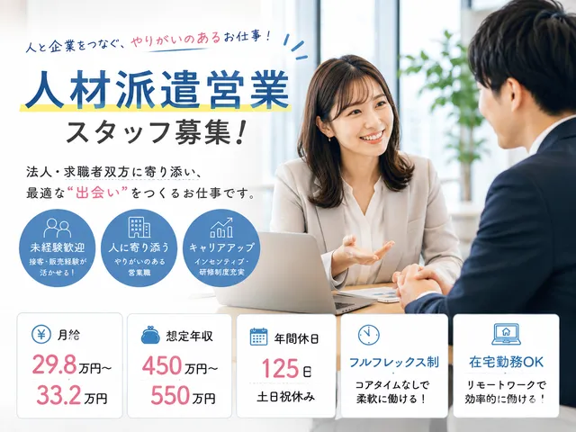 【人材派遣営業】大手グループの安定基盤◎未経験歓迎！フルフレックス◎一部リモート可◎【有楽町駅】