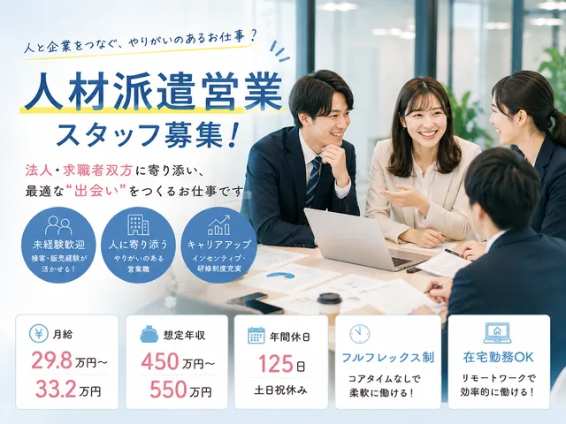 【人材派遣営業】大手グループの安定基盤◎未経験歓迎！フルフレックス◎一部リモート可◎【西船橋駅】