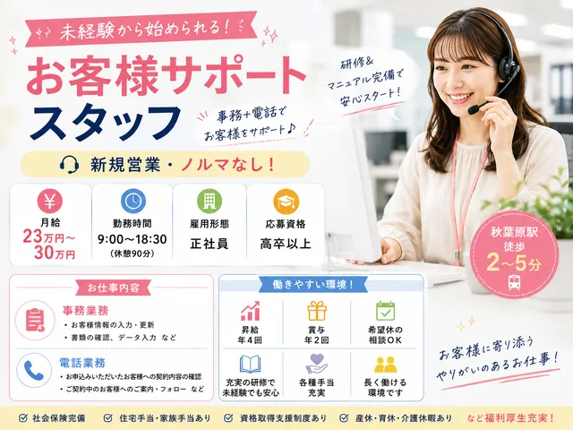 【お客様サポートスタッフ】急成長中の保険ベンチャーで事務・電話対応♪未経験歓迎・ノルマなし◎