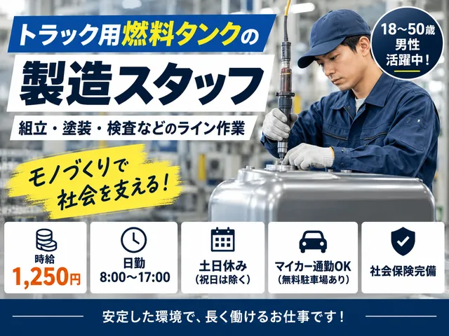 【製造スタッフ】トラック用燃料タンクの組立・塗装ライン｜古河市｜派遣社員｜日勤